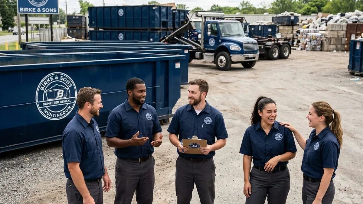The Birke & Sons Dumpster Rental team in Huntingdon Birke & Sons Dumpster Rental Huntingdon crew at the Huntingdon yard